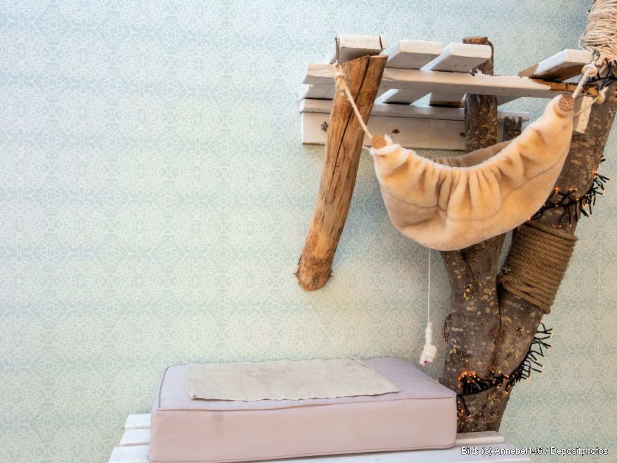 Kratzbaum Holz mit Hängematte